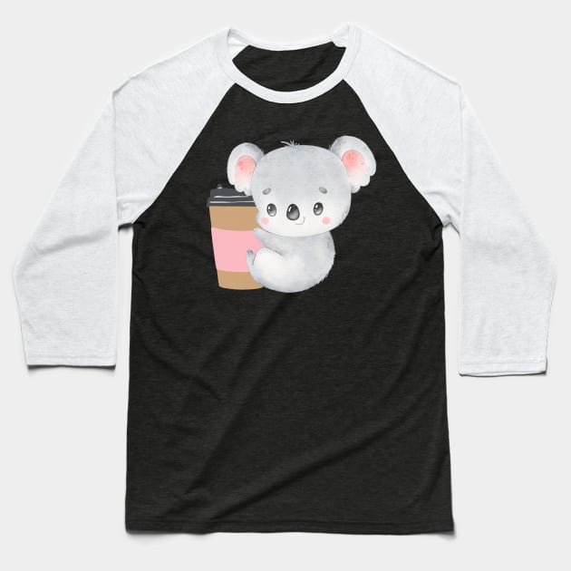 Cute Koala Drinking Coffee Koala Drinks Coffee First Sleepy cat I need coffee addict Baseball T-Shirt by BoogieCreates